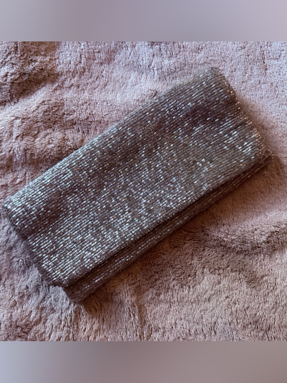 Moyna Vintage Beaded Metallic Silver Evening Clutch